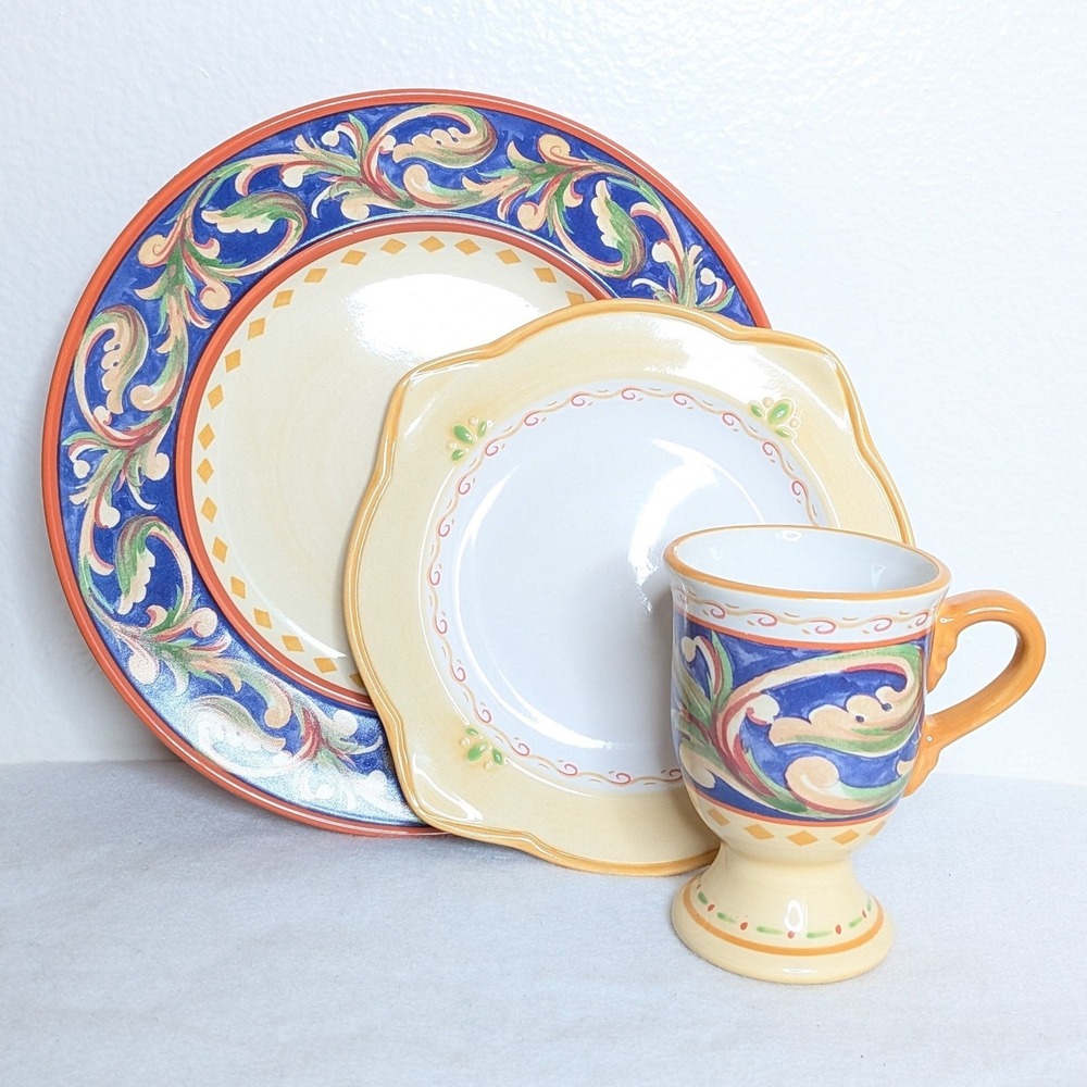 Pfaltzgraff Villa della Luna 3pc Set Dinner Salad Plate Pedestal Mug Jana Kolpen